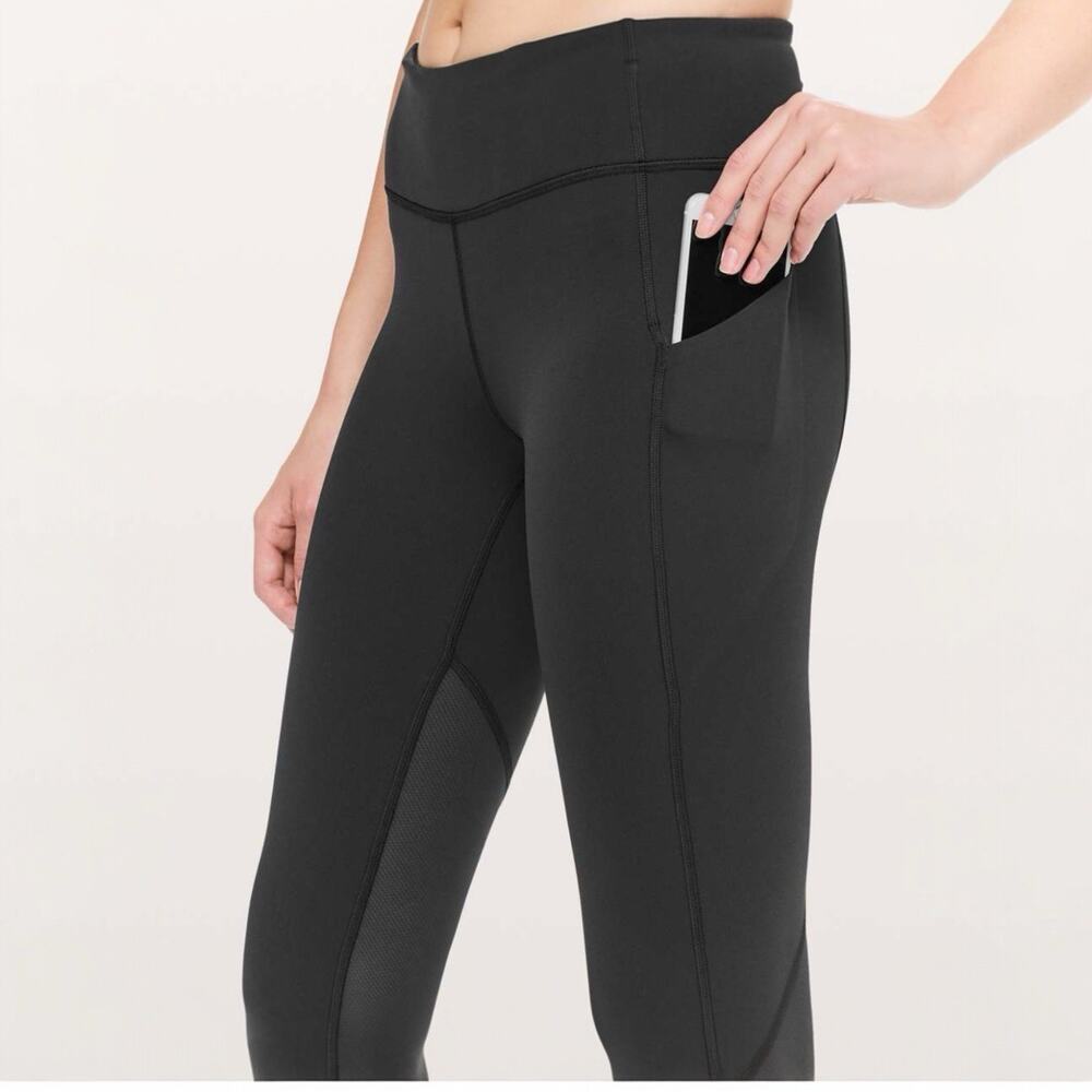 Lululemon Women Size 8 solid Black Mesh Pockets Cari Active leggings pace Rival